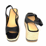 Castaner Women's Black Beige Size 41/11 Espadrille Leather Peeptoe Slingbacks