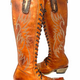 Freebird Wilder Women's Caramel Size 7 Knee High Leather LACE UP western Boots