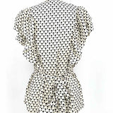 Max Studio Women's White / Black Size M Ruffled Polka Dot Short Sleeve Top