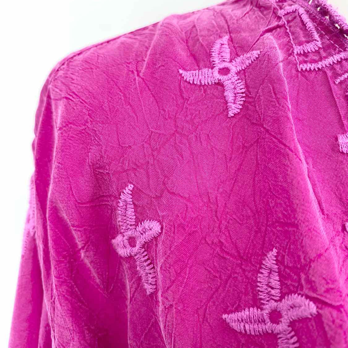 johnny was Leena Tunic Women's Magenta Size XXL V-Neck Embroidered Dress
