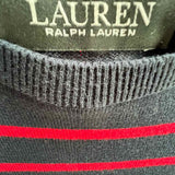 Lauren by RL Women's Navy Red Size M Crew Neck Cotton Blend Stripe Sweater