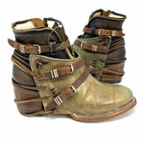 Freebird Crue Women's Green Brown Size 7 Covered Leather Strappy Covered Bootie