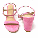 Stuart Weitzman Women's Pink Size 9 Crystal Buckle Block Heel Suede Sandals