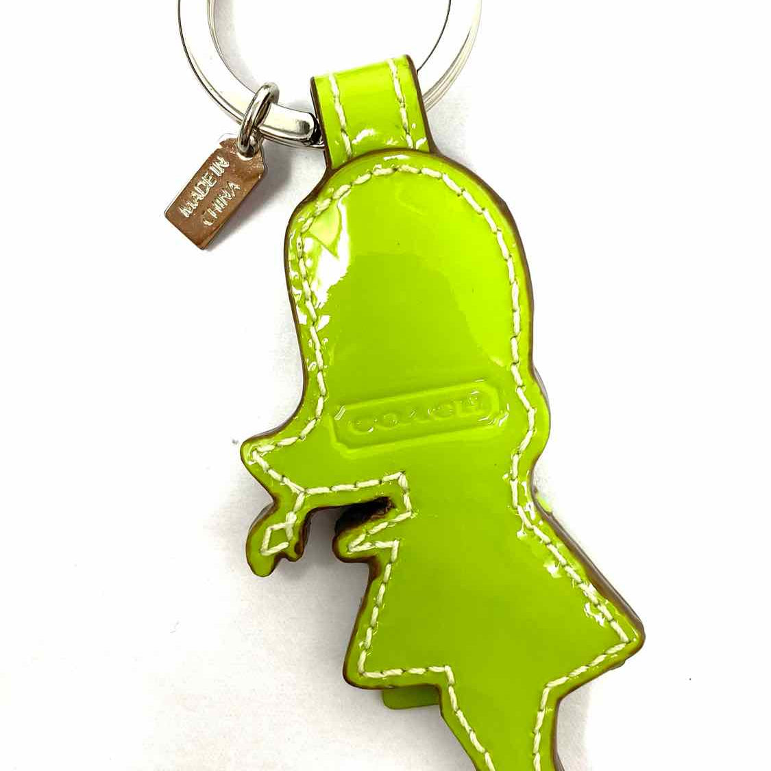 Coach Hula Girl Green Brown Leather Key Chain
