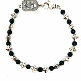 KING BABY 925 Sterling Silver Black Beaded Cross Onyx Bracelet