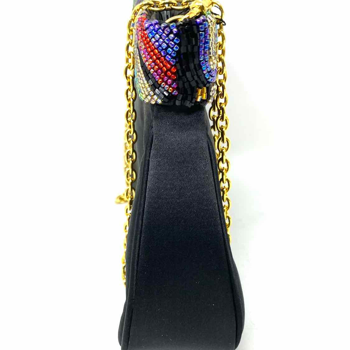 Inge Christopher Black Multi Color Beaded Trim Crossbody Clutch