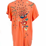 johnny was Women's Orange Size L V-Neck Embroidered Floral T-shirt