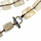 Love Heals Beige Brown Silver Tone Beaded Leather Tassel Quartz Necklace