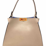 Fendi 2026 Peekaboo Way Dove Beige Blue Top Handle Made in Italy Satchel