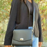 R.Boo Black Green Top Handle Interchangeable Flap Color Block Leather Crossbody