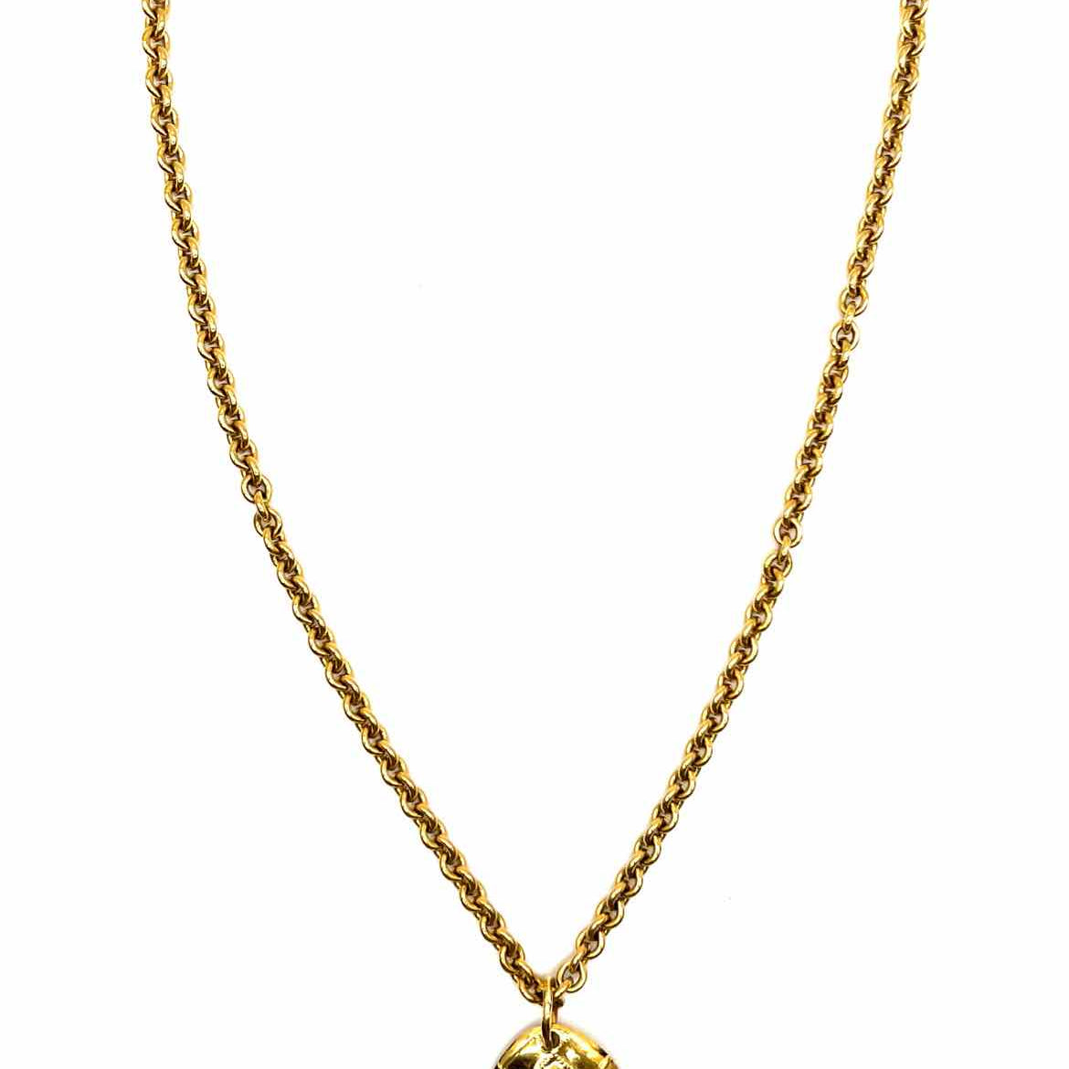 Chanel 1994 CC Medallion 24K Plated Gold Tear Drop Quilted France Necklace