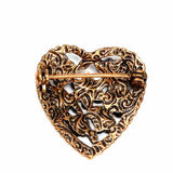 Statement Bronze Tone Heart Floral Crystal Brooch