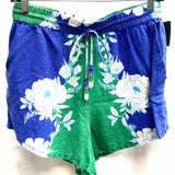 Farm Rio Women's Green Blue Size S Drawstring Linen Blend Floral Shorts