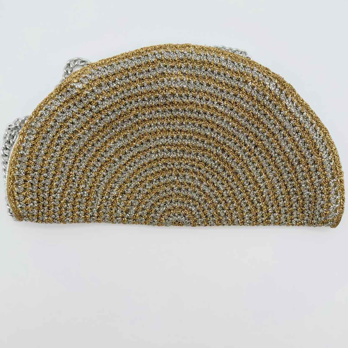 Saks 5th Ave Silver Gold Half Circle Woven Clutch