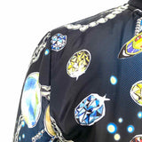 LOVE MOSCHINO Women's Black Blue Size 2 Bomber Jewel Galaxy Print Jacket