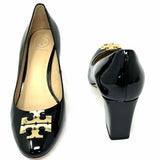 Tory Burch Women's Black Size 7.5 Block Heel Patent Leather Logo Pumps