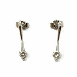 Estate Platinum Silver Bar Drop Dangle Stud 0.5" Diamond Earrings