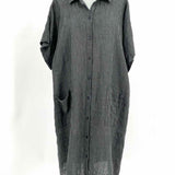 Eileen Fisher Women's Black Size XL Short Sleeve Linen Plaid Dress