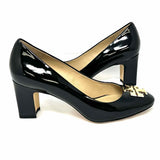 Tory Burch Women's Black Size 7.5 Block Heel Patent Leather Logo Pumps