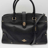 Coach Mercer 30 Black Top Handle Turnlock Pebbled Leather Satchel