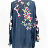 johnny was Elsarose Women's Navy Size 2X 1/2 Button Embroidered Long Sleeve