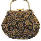 Beaded Black Brown Hinged Retro Clutch
