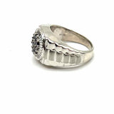 Estate size 8 925 Silver Ribbed Watch Black Stone Ring