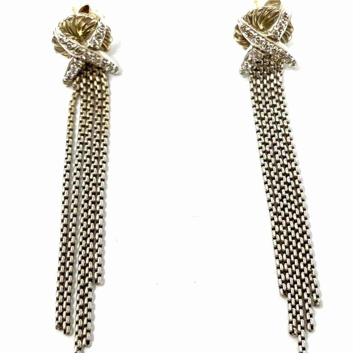 DAVID YURMAN Diamond X Chain Tassel .925 Sterling Silver 18K 2.25" Earrings