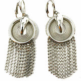 Vintage Silver tone Circle Tassel Clip On Earrings