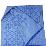 Gucci Wool Silk Blue 70" Monogram Made in Italy Scarf