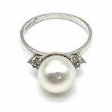Estate size 6.5 14K White Gold Pearl & Diamond Ring