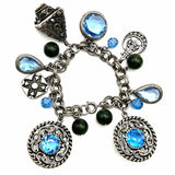 Vintage Blue Silver Tone Charm 7" Bracelet