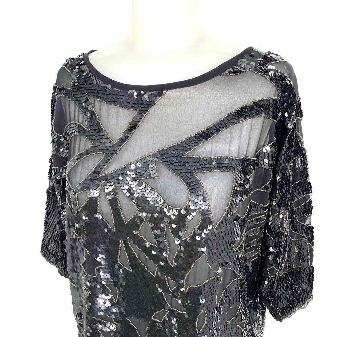 French Connection Women's Black Shift Sequined Size 2 Dress