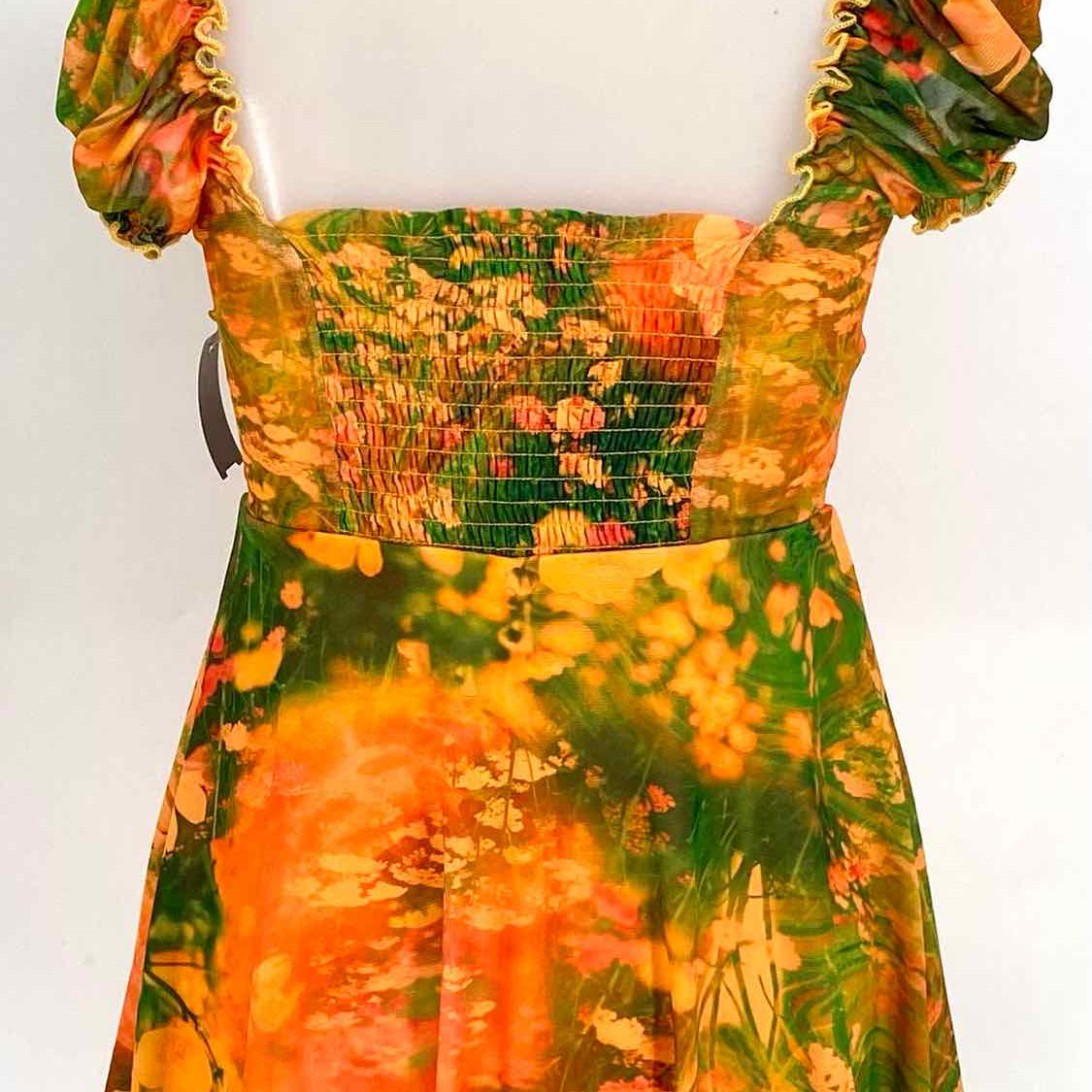 Urban Outfitters Women's Green / Yellow Size XS mini Mesh Floral Dress