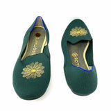 ROTHY'S Women's Green Round Toe Knit Flower Embroidered Size 10 Flats