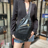 Calleen Cordero Black Sling Crackle Leather Crossbody