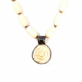EXEX Designs 925 Sterling Cream Beaded Carved Flower Necklace