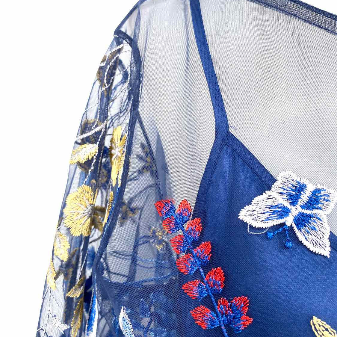 Bacanara Women's Navy Blue Size L/XL Mesh Embroidered Dress