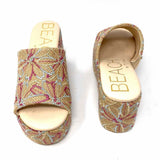 BEACH by Matisse Women's Beige Size 8 Platform Burlap Embroidered Floral Slide