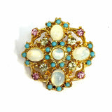 Statement Multi-Color Gold Tone Abstract Multi-stone Brooch