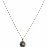 Stainless Steel Silver tone Pendant Tree Blue Captive Gem Necklace