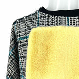 ARTISTA Women's Gray Yellow Size M/L Crew Houndstooth Sweatshirt