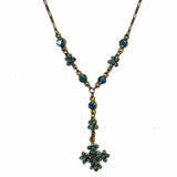 Austrian Crystal Bronze Tone Pendant 15.5" Floral Blue Crystal Necklace