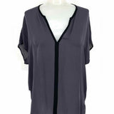 Vince Women's Gray Size S V-Neck Silk Short Sleeve Top