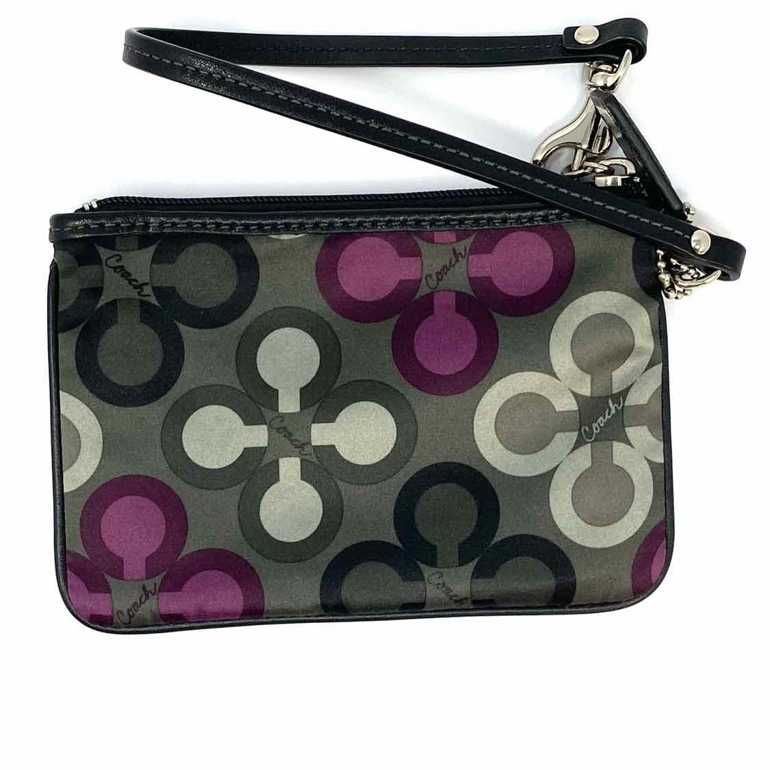 Coach Madison Op Satin Gray Rectangular Monogram Wristlet