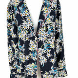 cinq a sept Juliet Women's Navy White Size L Button Down Silk Floral Long Sleeve