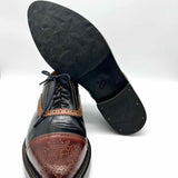 John Fluevog Edda Men's Black Brown Size 11.5 Oxford Leather Color Block Loafers