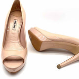 miu miu Women's Beige Size 38/7.5 Peeptoe Patent Leather Platform Pumps