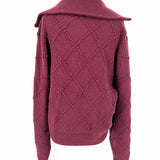 J Crew Women's Burgundy Size L Collared Popcorn Stitch Sweater