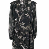 All Saints Aislyn Evolution Floral Mock Neck Gray Size 6 Long Sleeve Mini Dress